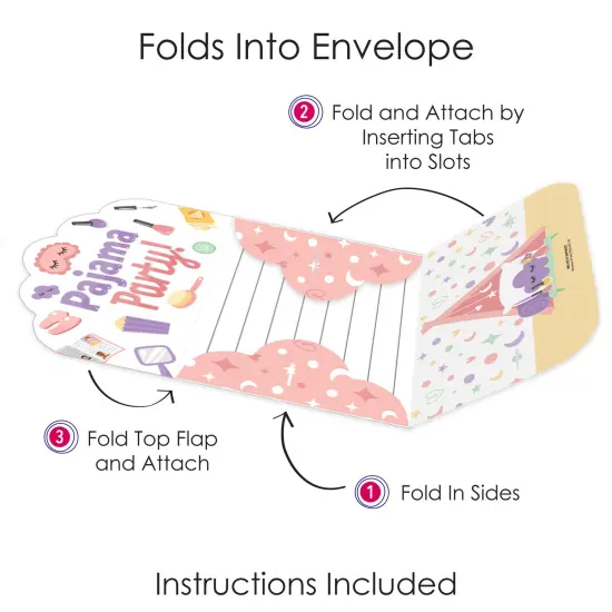 Big Dot of Happiness Pajama Slumber Party - Fill-In Cards - Girls Sleepover Birthday Party Fold and Send Invitations - Set of 8 {6}