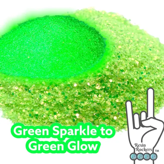 Glamour and Green Sparkle to Green Glow in the Dark Pixie for Poxy Medium Chunky Glitter Mix {1}