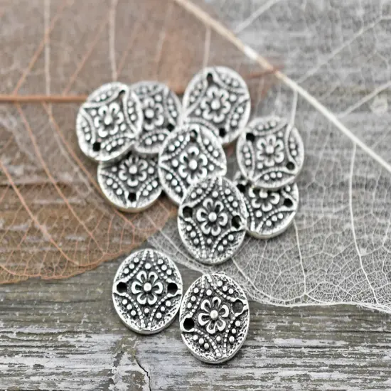 *50* 11mm Antique Silver Round Floral Connectors {1}