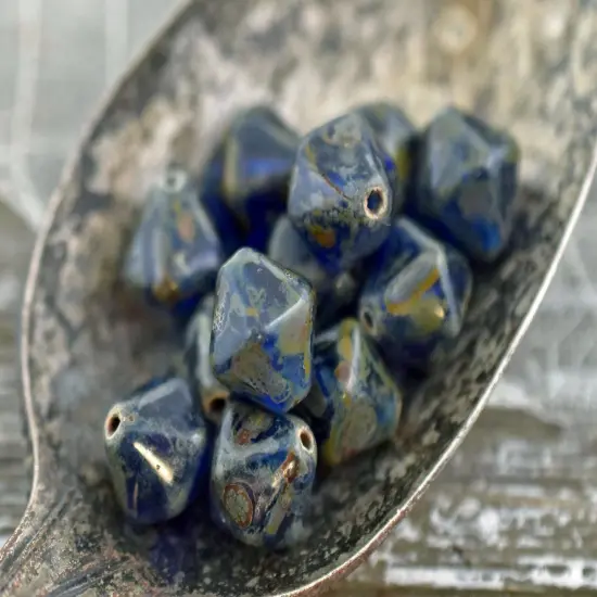 *17* 11mm Capri Blue Picasso Lantern Bicone Beads {1}