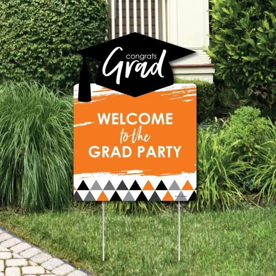 Big Dot of Happiness Orange Graduation Party Decorations - Grad Party Welcome Yard Sign {1}