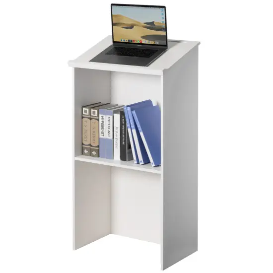 Standing Floor Podium with Storage for Church, School, Office or Home White {10}