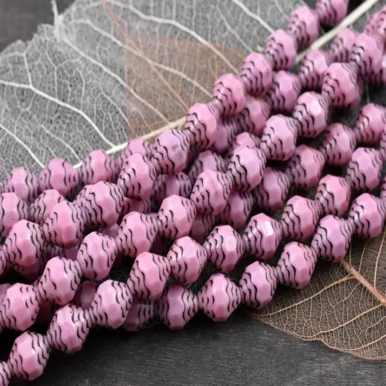 *15* 10x8mm Black Washed Rose Pink Turbine Beads {1}