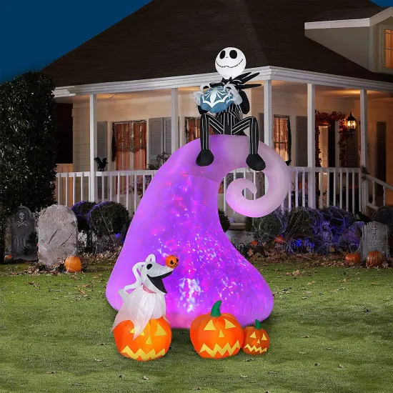 9' Gemmy Airblown Animated Inflatable Projection Kaleidoscope Jack Skellington on Mountain w/ Zero 552053 {2}
