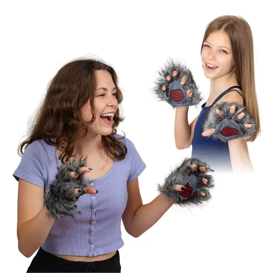 Wolf Paw Costume Gloves - Grey Hairy Werewolf Claw Cuffs Hands Monster Animal Hand Paws Costume Accessories for Kids and Adults {3}