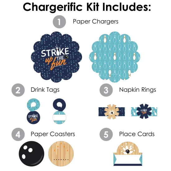Big Dot of Happiness Strike Up the Fun Bowling Birthday Party or Baby Shower Paper Charger and Table Decorations Chargerific Kit Place Setting for 8 {4}