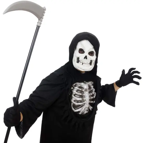 Skeleteen Grey Death Scythe Staff - Grim Reaper Death Costume Accessories Weapon Scythe Prop {2}