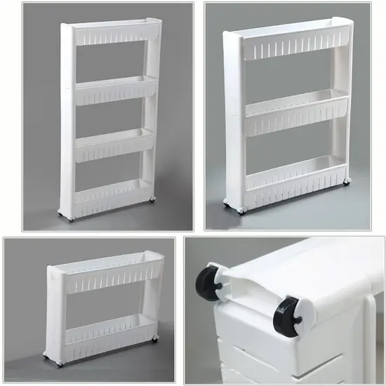 Slim Storage Cabinet Organizer 4 Shelf Rolling Pull Out Cart Rack Tower with Wheels {4}