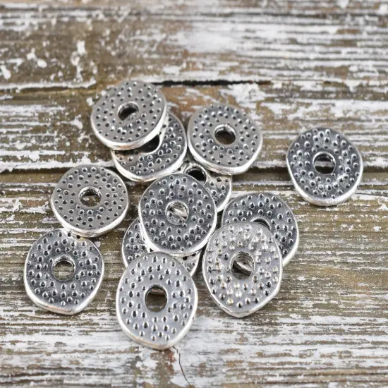 *100* 12mm Antique Silver Dimpled Flat Washer Spacer Beads {2}