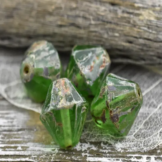 *6* 15mm Emerald Green Travertine Faceted Bicone Beads {6}