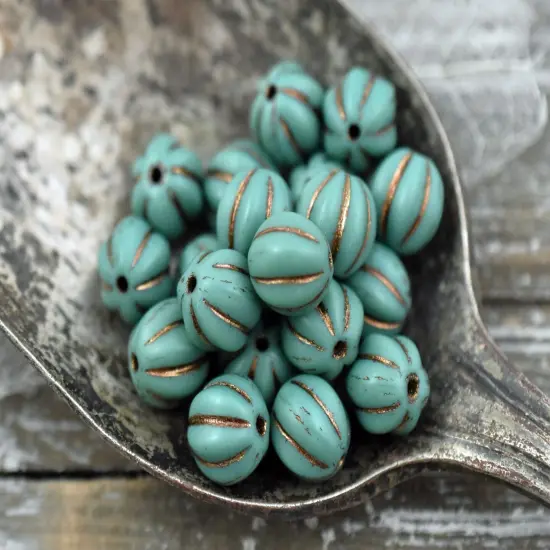 *20* 8mm Bronze Washed Matte Persian Turquoise Round Melon Beads {2}