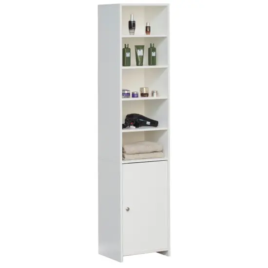 Tall Freestanding Bathroom Laundry Storage Organizer Cabinet Linen Tower, White {1}