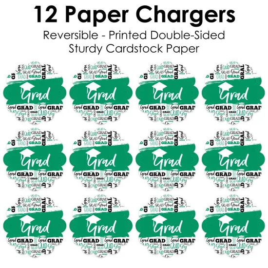 Big Dot of Happiness Green Grad - Best is Yet to Come - Green Graduation Party Round Table Decorations - Paper Chargers - Place Setting For 12 {7}