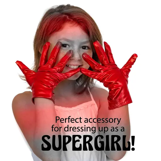 Metallic Red Costume Gloves - Shiny Red Superhero Evening Stretch Dress Glove Set for Men, Women and Kids {2}
