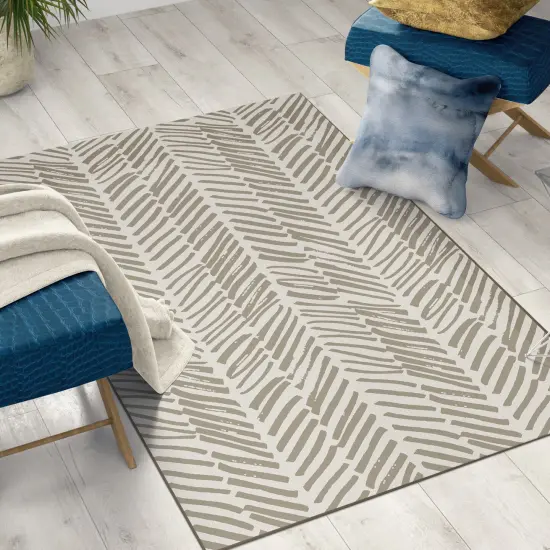 Deerlux Modern Living Room Area Rug with Nonslip Backing, Abstract Beige Chevron Strokes Pattern {6}