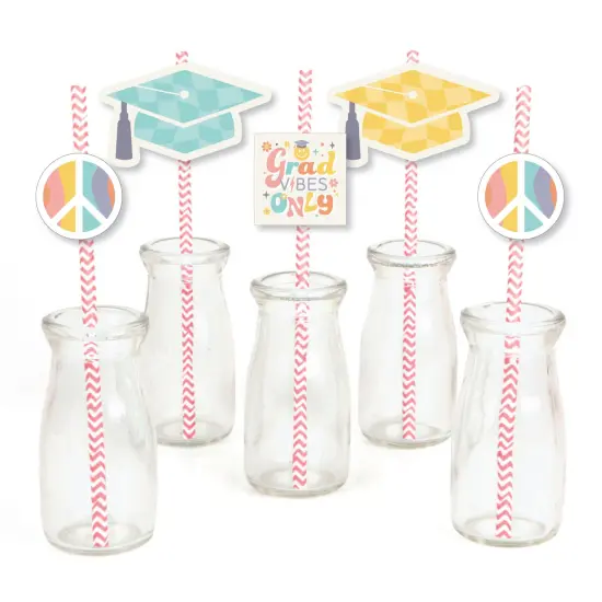 Big Dot of Happiness Groovy Grad - Paper Straw Decor - Hippie Graduation Party Striped Decorative Straws - Set of 24 {1}