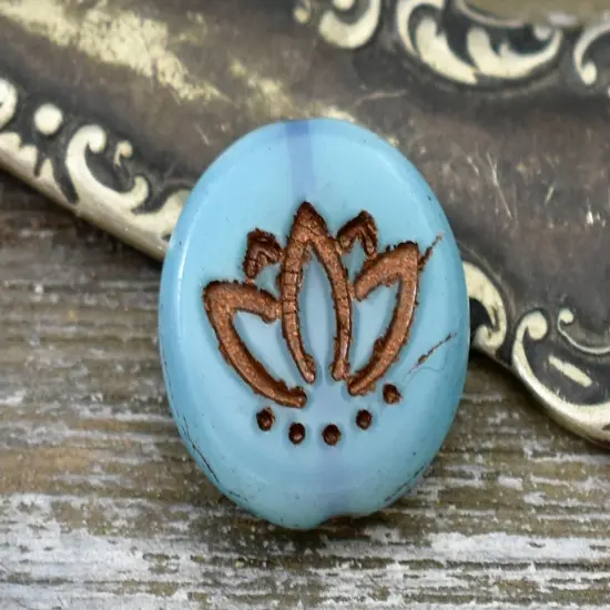 *12* 14mm Dark Bronze Washed Blue Silk Lotus Flower Coin Beads {2}