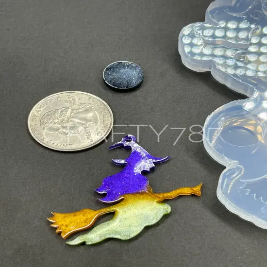 Witch on Broom Dangle Earring Silicone Mold(C5) {4}