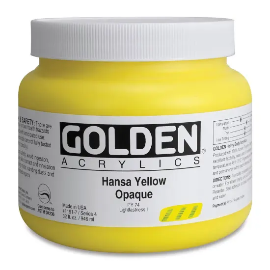 Golden Heavy Body Artist Acrylics - Hansa Yellow Opaque, 32 oz Jar {1}