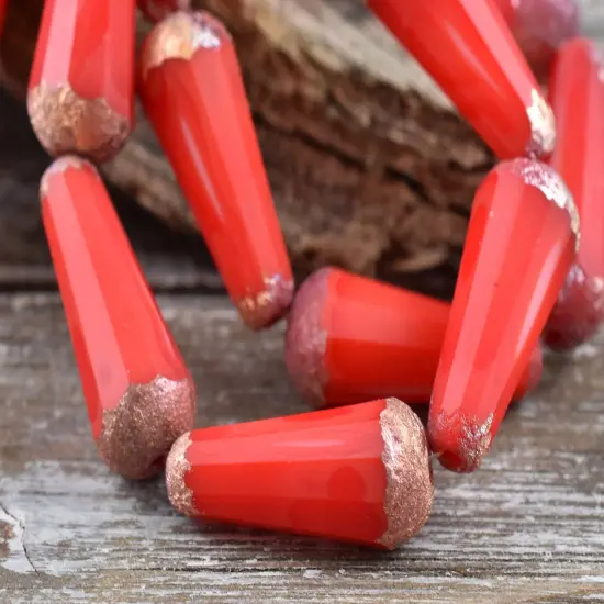 *6* 8x20mm Copper Etched Hyacinth Faceted Drop Beads {2}