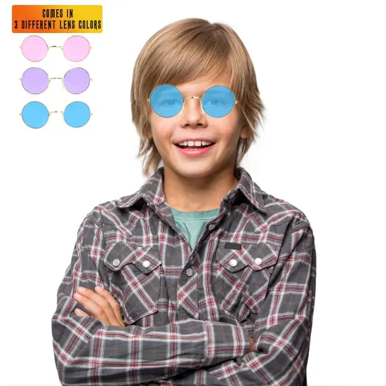 Tinted Round Hippie Glasses Pink Purple and Blue 60's Style Hipster Circle Sunglasses - 3 Pairs {6}