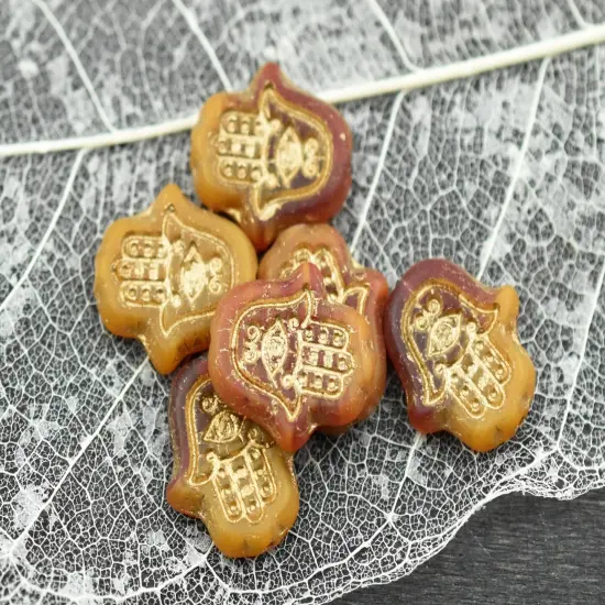 *10* 15x14mm Bronze Washed Matte Varigated Orange Topaz Hamsa Hand Beads {3}