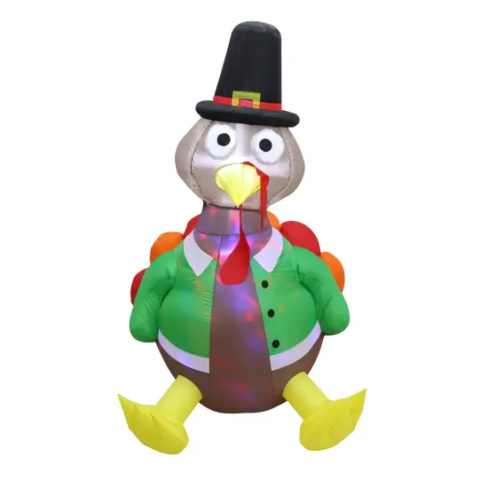 5' Air Blown Kaleidoscope Inflatable Turkey in Pilgrim Outfit GTF00015-5 {1}