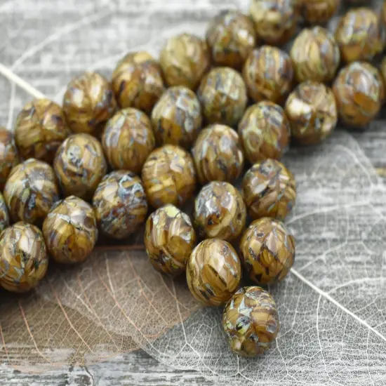 12mm Camel Beige Travertine Fire Polished Round Beads {1}