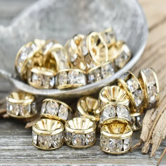 Light Rose Gold Rhinestone Rondelle Spacer Beads {1}