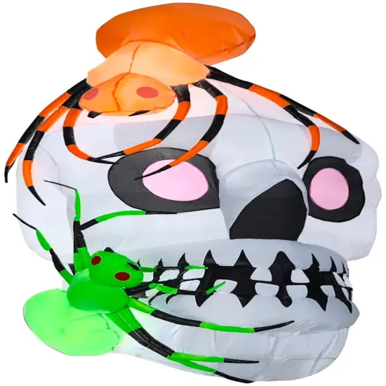 5.5' Gemmy Airblown Inflatable Skull With Spiders Scene 75074 {1}