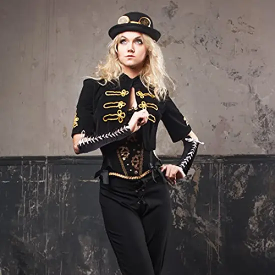 Fingerless Lace Up Gloves - Long Black Costume Elbow Arm Warmer Accessories with White Satin Laced Tie for Dress Up {3}