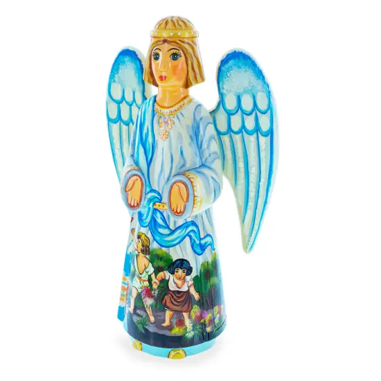 Guardian Angel over Children Ukrainian Hand Carved Solid Wood Figurine 10 Inches {3}