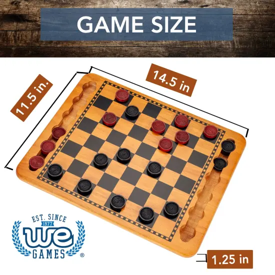 WE Games 14 in. Red and Black Solid Wood Checkers Set, Grooves in Board {3}