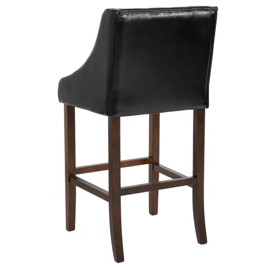Merrick Lane Hadleigh Upholstered Barstool 30" High Transitional Tufted Barstool with Accent Nail Trim Black LeatherSoft {4}