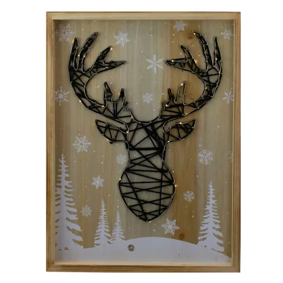 Northlight Lighted Wood Framed String Art Reindeer Head Christmas Wall Hanging - 15.75" Brown {1}
