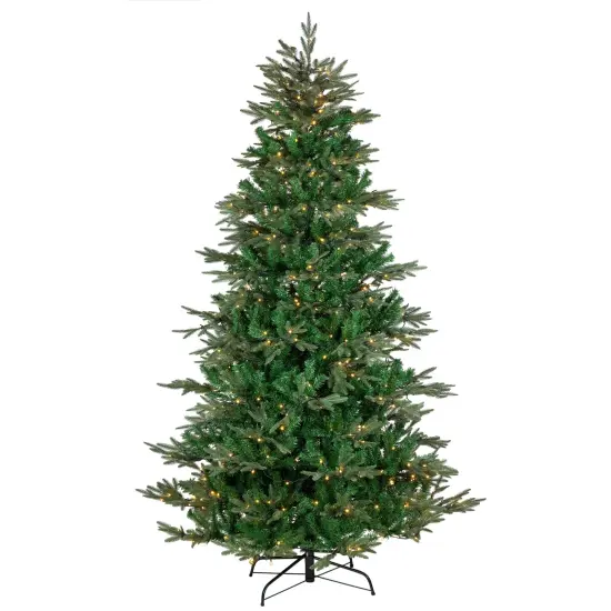 Northlight Real Touch&trade;️ Pre-Lit Full Hudson Fir Artificial Christmas Tree - 9' - Warm White LED Green {1}