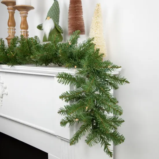 Northlight Pre-Lit Northern Pine Artificial Christmas Garland - 9' x 10" - Clear Lights Green {3}