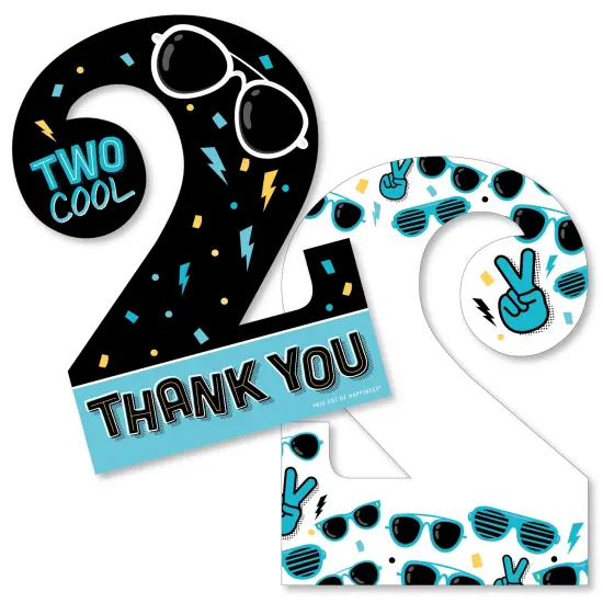 Big Dot of Happiness Two Cool - Boy - Shaped Thank You Cards - Blue 2nd Birthday Party Thank You Note Cards with Envelopes - Set of 12 {1}