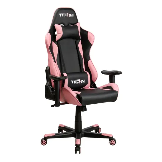 Techni Office Solutions 51.5" Vibrant Black and Pink Unique Techni Sports TS-4300 Comfortable Gaming Chair {1}