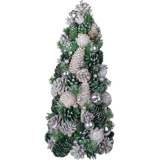 Northlight Pinecone and Ornaments Glitter Cone Christmas Tree - 18" Green {1}