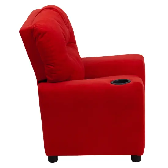 Emma and Oliver Contemporary Kids Recliner with Cup Holder Red Microfiber {5}