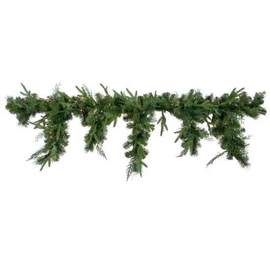 Northlight 6' x 18" Pre-Lit Mixed Pine Artificial Christmas Icicle Garland, Clear Lights Green {1}