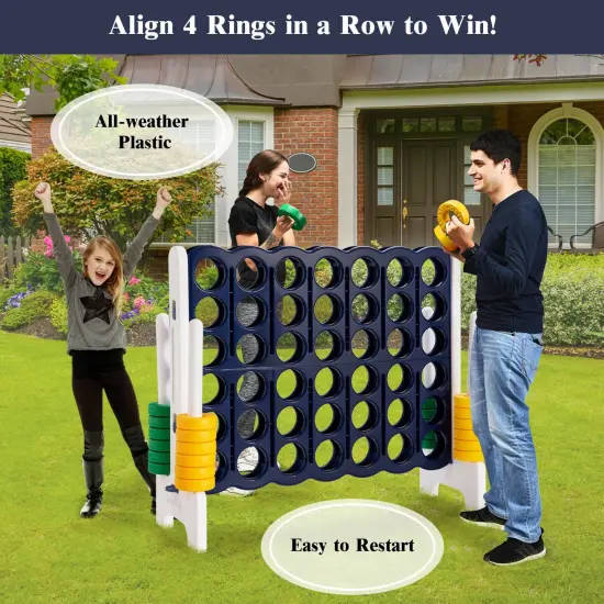 3.5 Feet Tall Jumbo 4 to Score Giant Game Set with 42 Jumbo Rings Dark Blue {6}