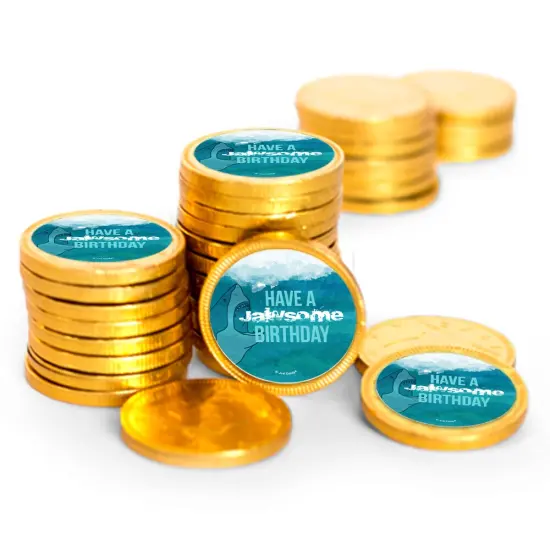 84 Pcs Shark Kid's Birthday Candy Party Favors Chocolate Coins with Gold Foil {1}