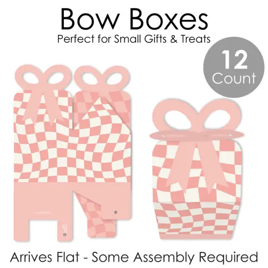 Big Dot of Happiness Pink Checkered Party - Square Favor Gift Boxes - Bow Boxes - Set of 12 {7}