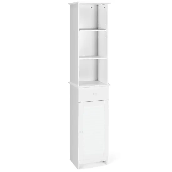 Bathroom Tall Freestanding Storage Cabinet with Open Shelves and Drawer-White {2}