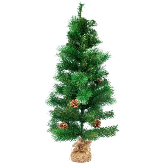 Northlight Pre-Lit Mixed Pine and Pine Cones Artificial Christmas Tree in Jute Base - 39" - Warm Clear LED Lights Green {1}