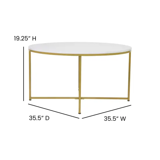 Merrick Lane Fairdale Coffee Table with Round Cross Brace Frame Clear/Brushed Gold {9}