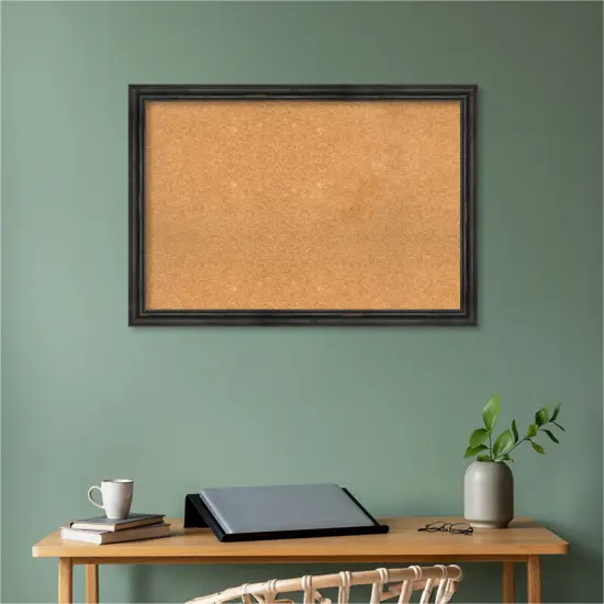 Rustic Pine Narrow Wood Framed Corkboard, Natural Cork Rustic Pine Black {5}
