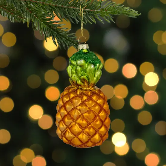 Northlight 4.75" Glittered Pineapple Glass Christmas Hanging Ornament Bronze {3}